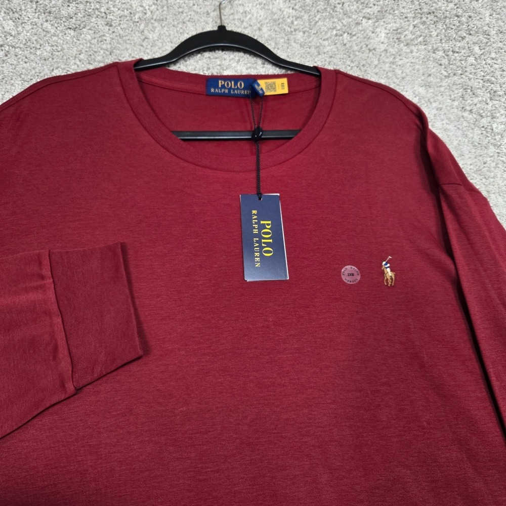 Polo Ralph Lauren Mens 2XB Burgundy Long Sleeve Jersey‎ T-Shirt Soft Cotton NEW